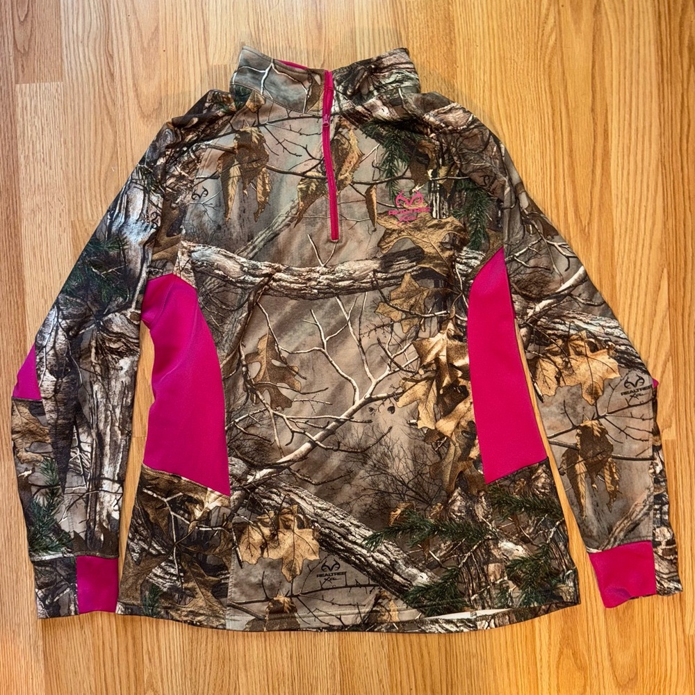 Women's Camo and Pink Quarter-Zip Top